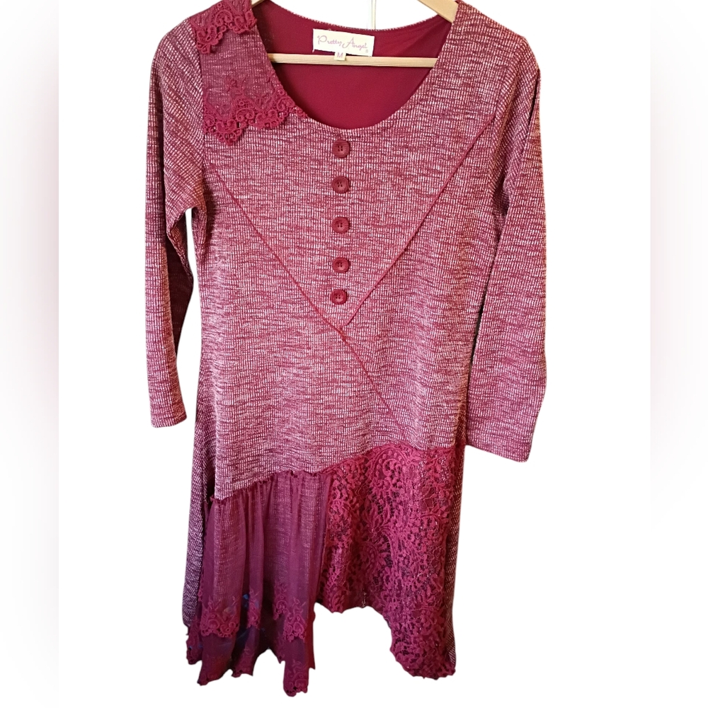 Pretty Angel Dress Lace Accents Y2k Asymmetrical Hem Fairy Whimsigoth Linen